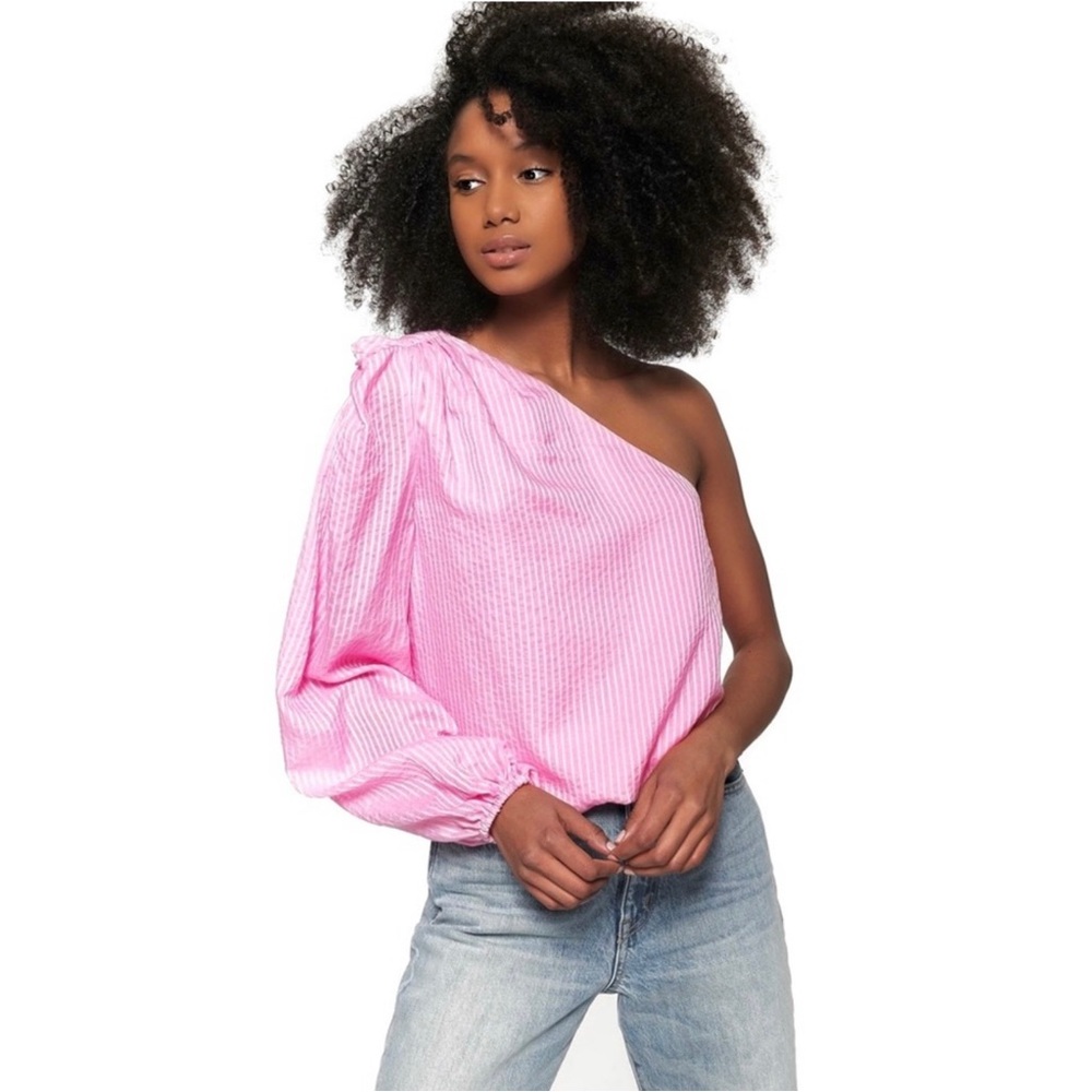 CAMI NYC PINK STRIPED ONE-SHOULDER TOP